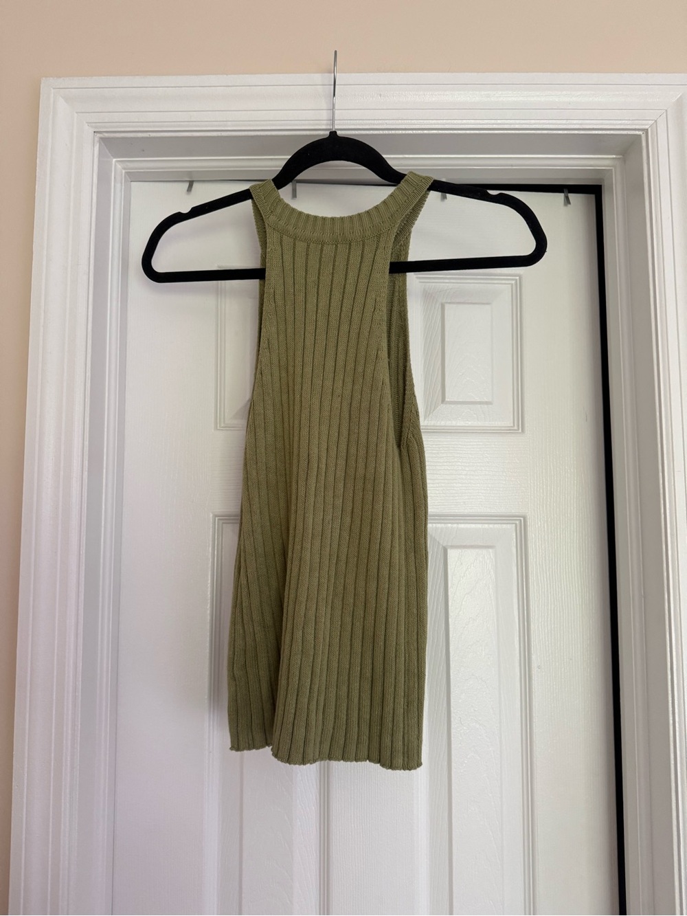 Ribbed Knit High Neck Tank in Olive Green